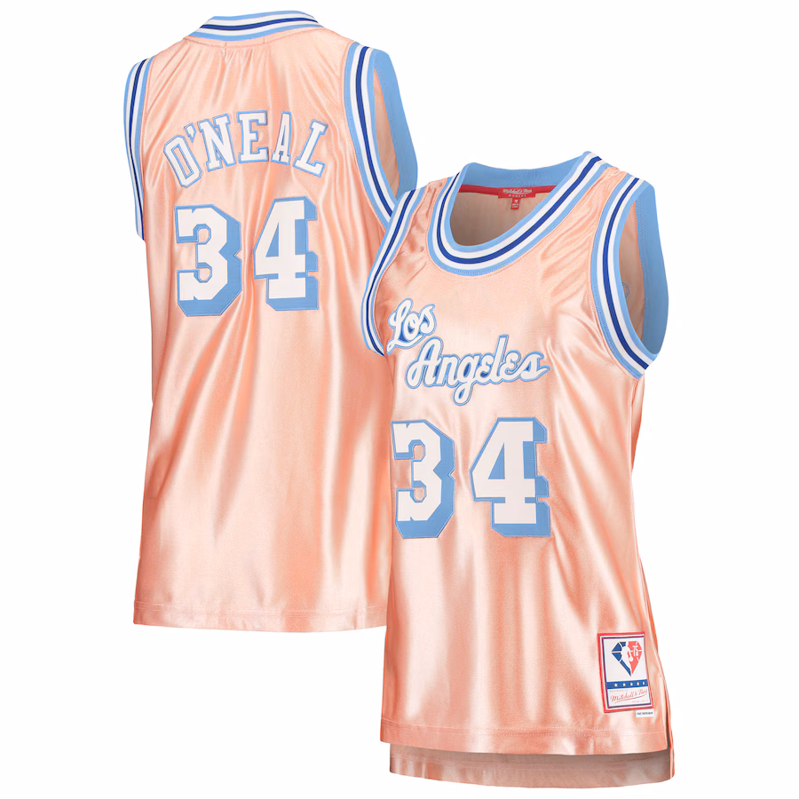 Women's Los Angeles Lakers Shaquille O'Neal Mitchell & Ness Pink 75th Anniversary Rose Gold 1996 Swingman Jersey - Puhuasuan