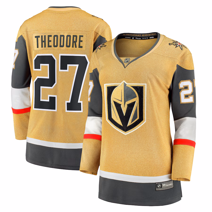 Women's Vegas Golden Knights Shea Theodore Fanatics Gold Home Breakaway Jersey - Puhuasuan