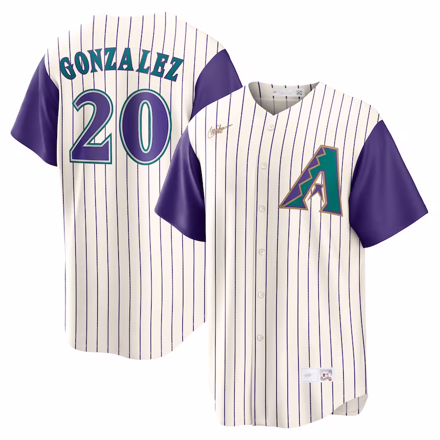Men's Arizona Diamondbacks Luis Gonzalez Nike Cream/Purple Alternate Cooperstown Collection Player Jersey - Puhuasuan