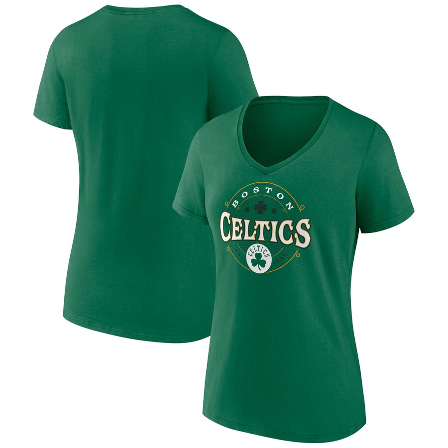 Women's Boston Celtics Kelly Green Lucky Team Logo V-Neck T-Shirt - Puhuasuan
