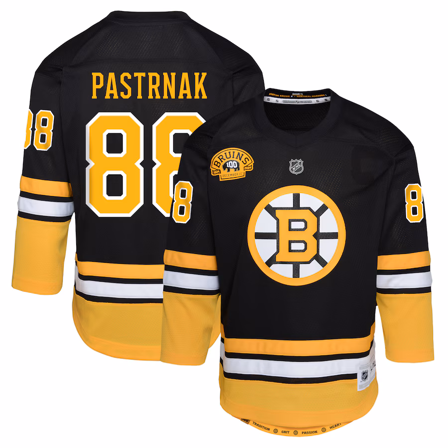 Youth Boston Bruins David Pastrnak Black 100th Anniversary Replica Player Jersey - Puhuasuan