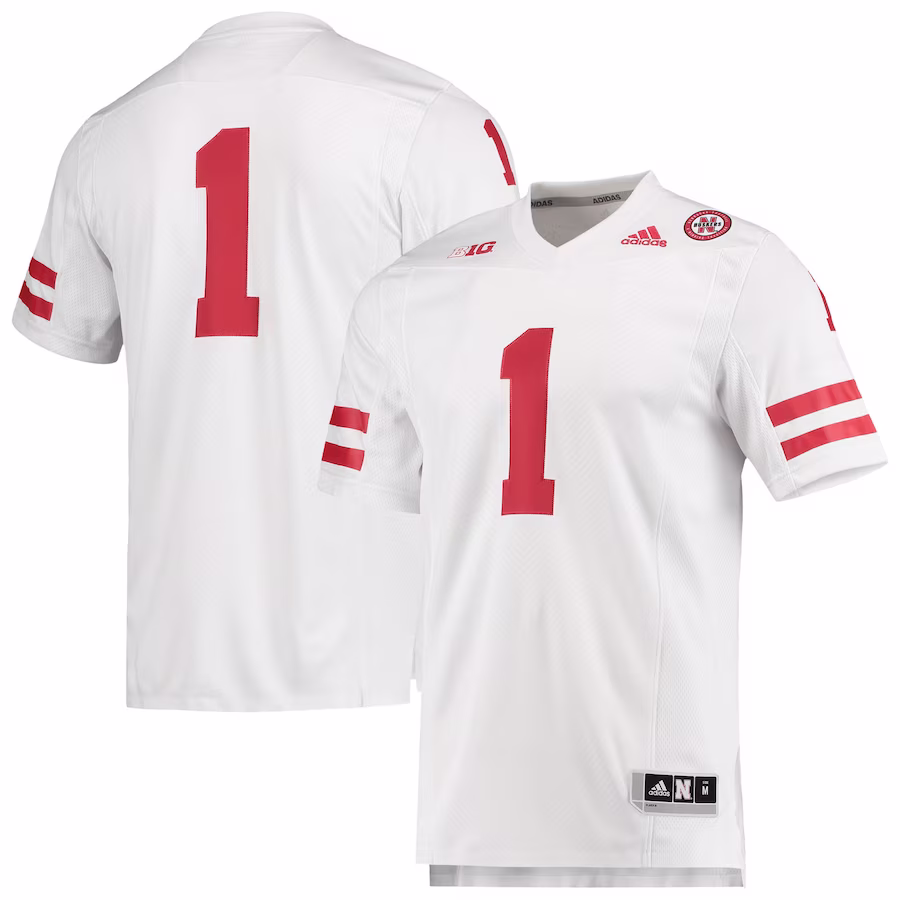 #1 Nebraska Huskers adidas Team Premier Football Jersey - White - Puhuasuan