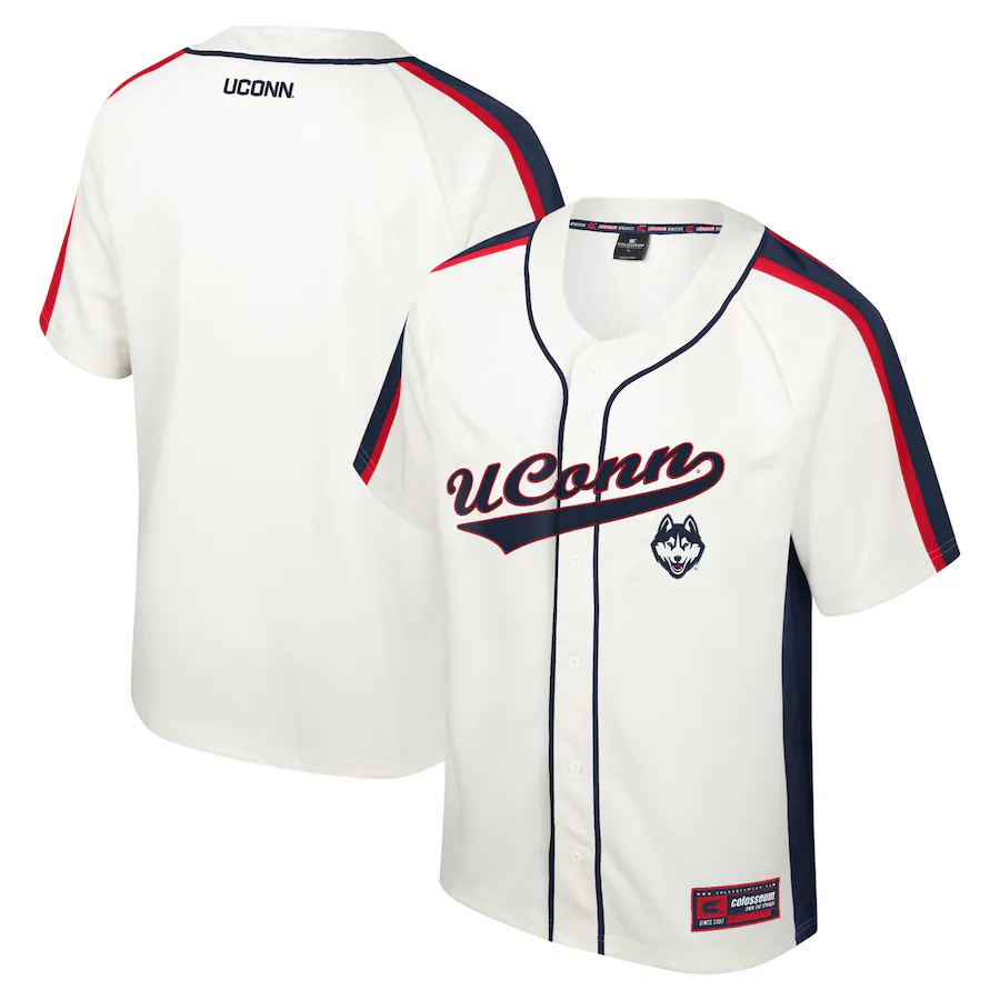 Men's Colosseum Cream UConn Huskies Ruth Button-Up Baseball Jersey - Puhuasuan