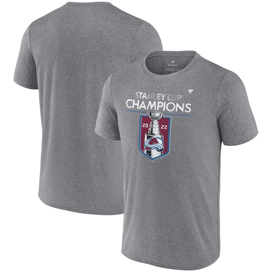 Men's Colorado Avalanche Fanatics Heathered Gray 2022 Stanley Cup Champions Locker Room Performance T-Shirt - Puhuasuan