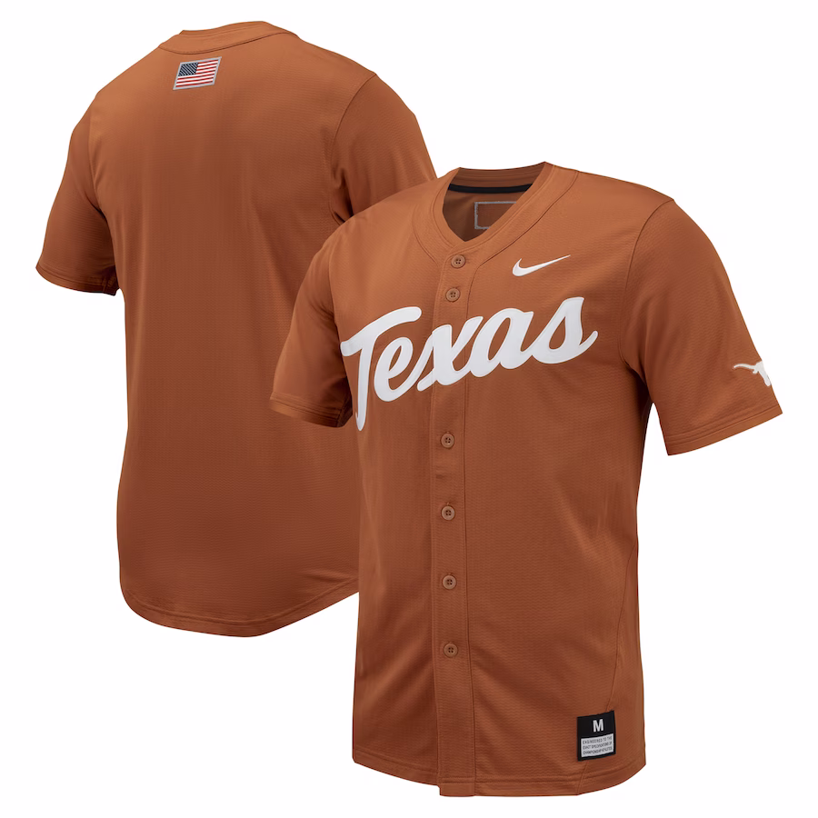 Texas Longhorns Nike Replica Full-Button Baseball Jersey - Texas Orange - Puhuasuan