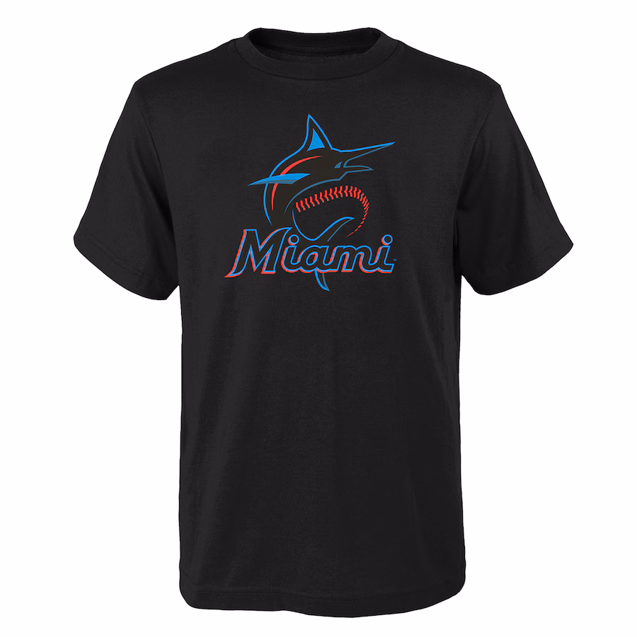 Youth Miami Marlins Black Logo Primary Team T-Shirt - Puhuasuan