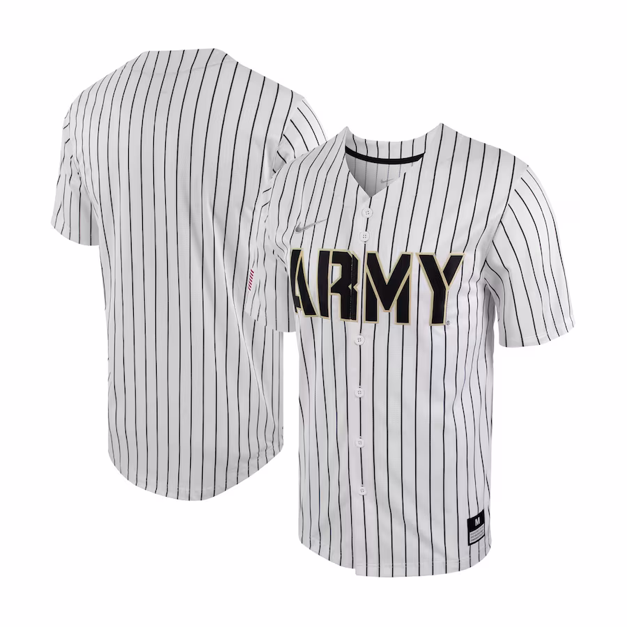 Army Black Knights Nike Pinstripe Replica Full-Button Baseball Jersey - White/Black - Puhuasuan