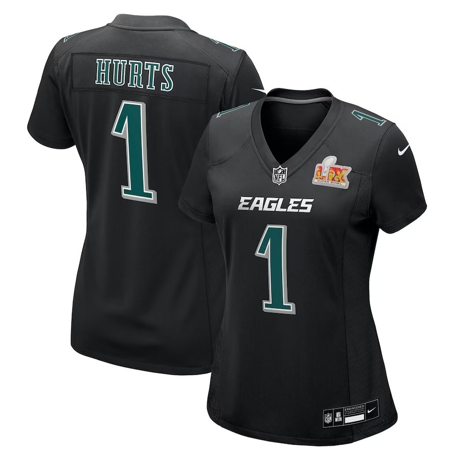 Women's Philadelphia Eagles Jalen Hurts Nike Carbon Black Super Bowl LIX Fashion Game Player Jersey - Puhuasuan