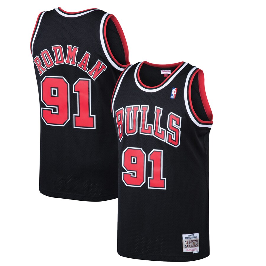 Men's Chicago Bulls Dennis Rodman Mitchell & Ness Black 1997/98 Hardwood Classics Swingman Jersey - Puhuasuan