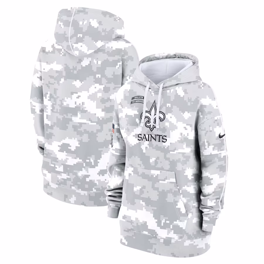 Women's New Orleans Saints Nike Arctic Camo 2024 Salute To Service Club Fleece Pullover Hoodie - Puhuasuan
