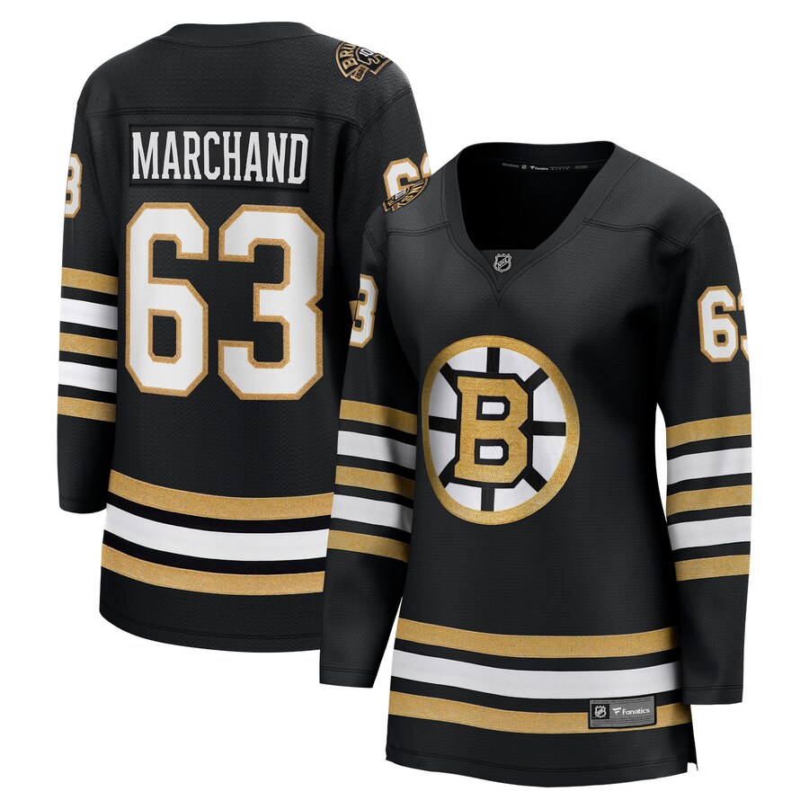 Women's Boston Bruins Brad Marchand Fanatics Branded Black 100th Anniversary Premier Breakaway Player Jersey - Puhuasuan