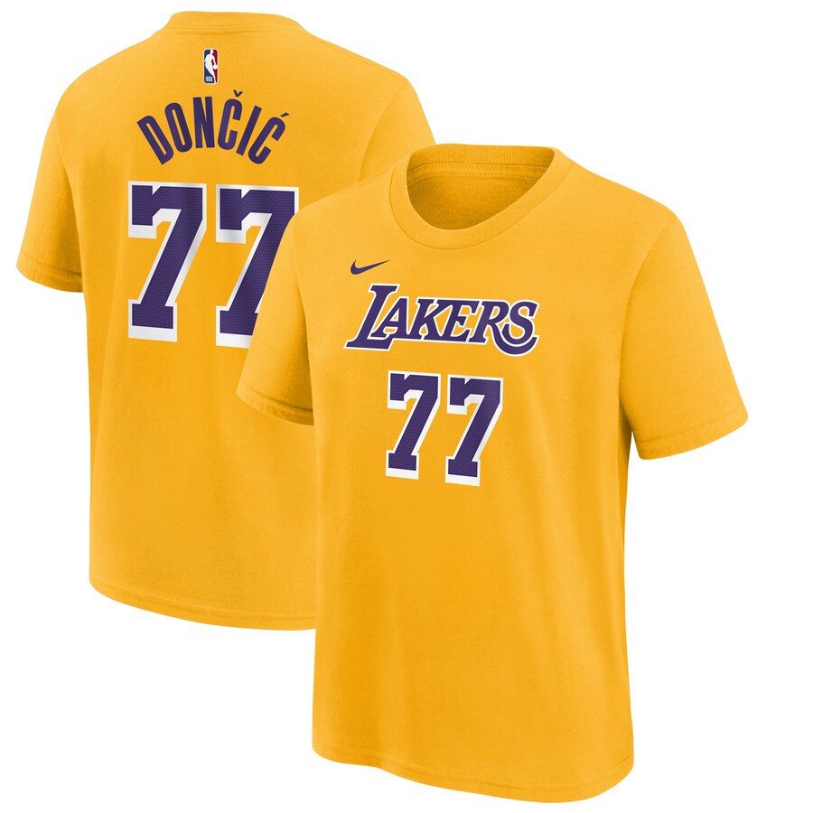 Men's Los Angeles Lakers Luka Don?i? Nike Gold Icon Edition Name & Number T-Shirt - Puhuasuan