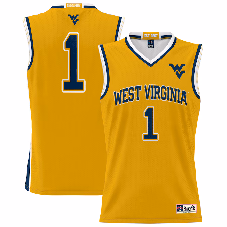 #1 West Virginia Mountaineers GameDay Greats Unisex Lightweight Basketball Jersey - Gold - Puhuasuan