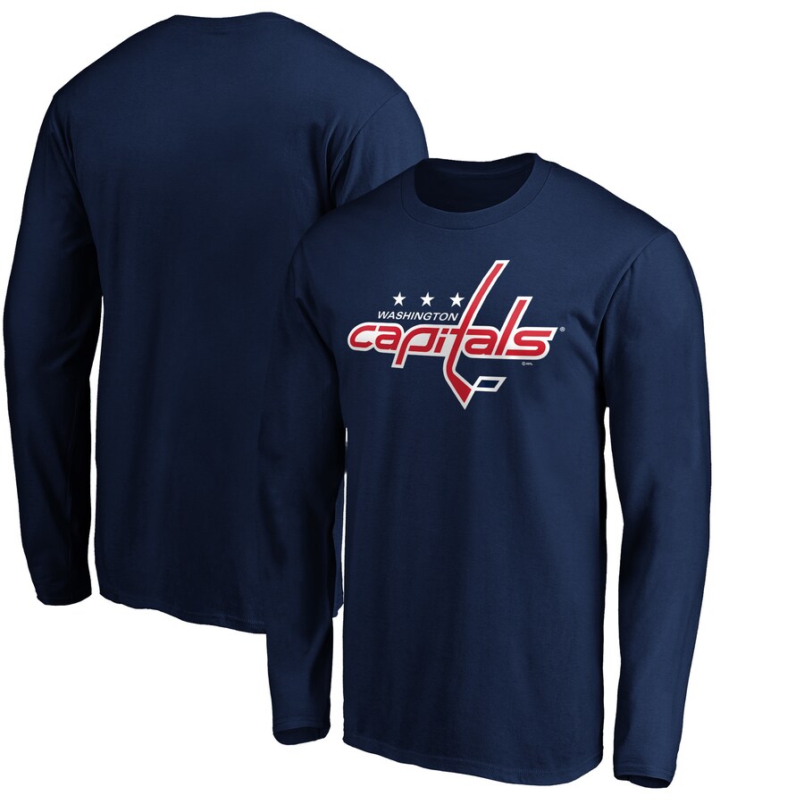 Men's Washington Capitals Navy Primary Logo Long Sleeve T-Shirt - Puhuasuan