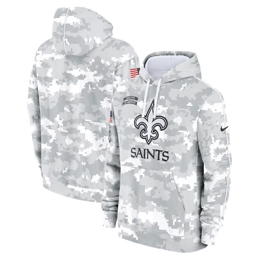 Men's New Orleans Saints Nike Arctic Camo 2024 Salute to Service Club Fleece Pullover Hoodie - Puhuasuan