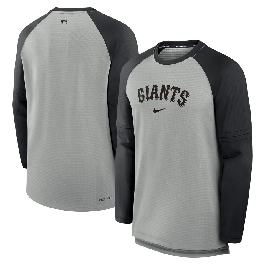 Men's San Francisco Giants Nike Heather Gray/Black Authentic Collection Game Time Raglan Performance Long Sleeve T-Shirt - Puhuasuan