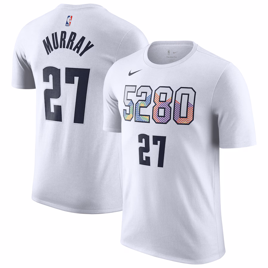Men's Denver Nuggets Jamal Murray Nike White 2024/25 City Edition Name & Number T-Shirt - Puhuasuan