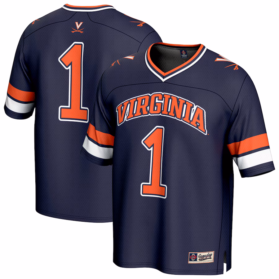 Unisex GameDay Greats #1 Navy Virginia Cavaliers Lightweight Collegiate Football Fashion Jersey - Puhuasuan