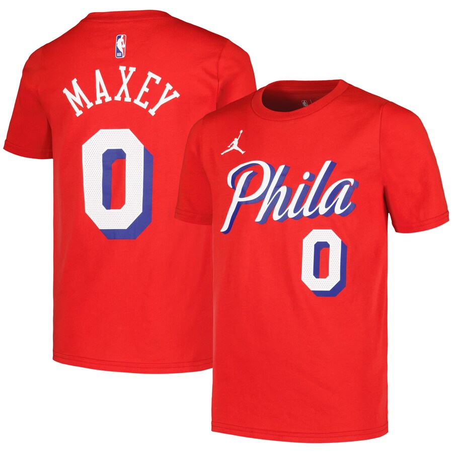 Youth Philadelphia 76ers Tyrese Maxey Jordan Brand Red Name & Number Statement T-Shirt - Puhuasuan