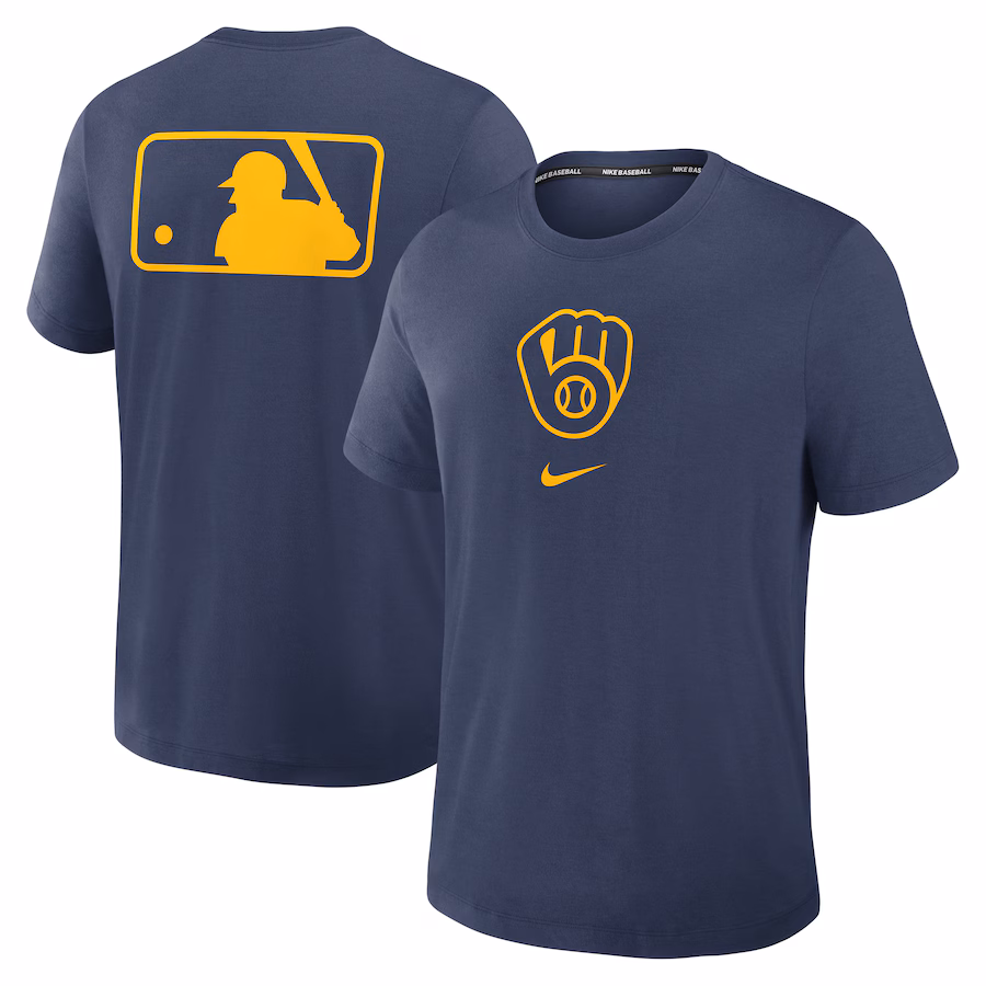 Men's Milwaukee Brewers Nike Navy Authentic Collection Early Work Tri-Blend Performance T-Shirt - Puhuasuan