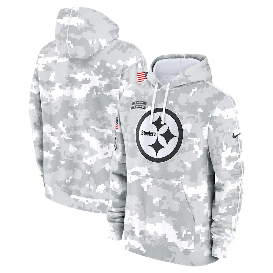 Men's Pittsburgh Steelers Nike Arctic Camo 2024 Salute to Service Club Fleece Pullover Hoodie - Puhuasuan