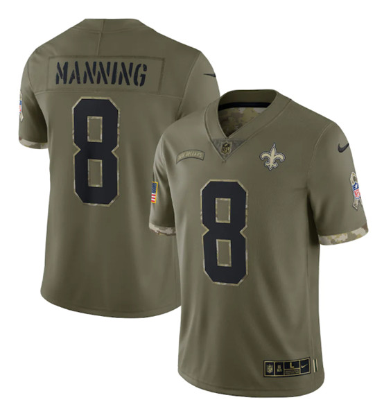Men's New Orleans Saints #8 Archie Manning 2022 Olive Salute To Service Limited Stitched Jersey - Puhuasuan