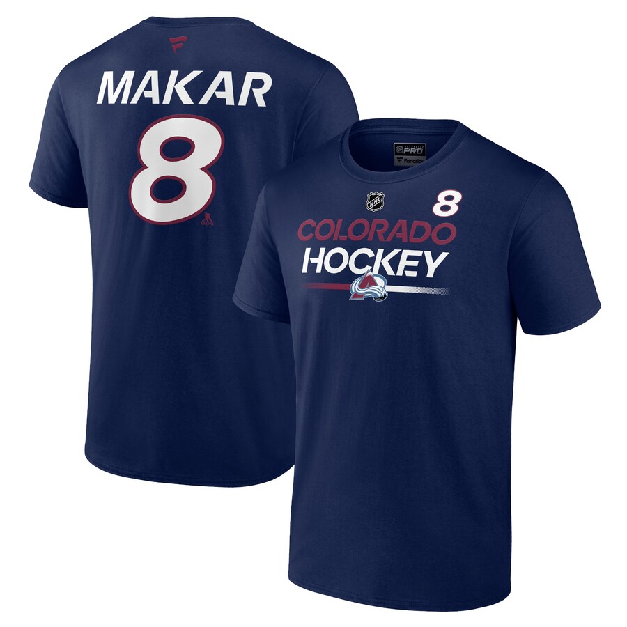 Men's Colorado Avalanche Cale Makar Fanatics Navy Authentic Pro Prime Name & Number T-Shirt - Puhuasuan