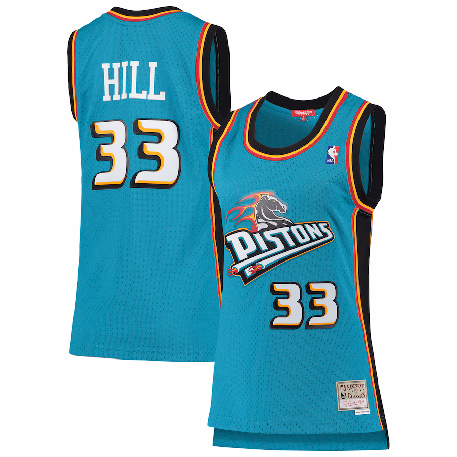 Women's Detroit Pistons Grant Hill Mitchell & Ness Teal 1998/99 Hardwood Classics Swingman Jersey - Puhuasuan