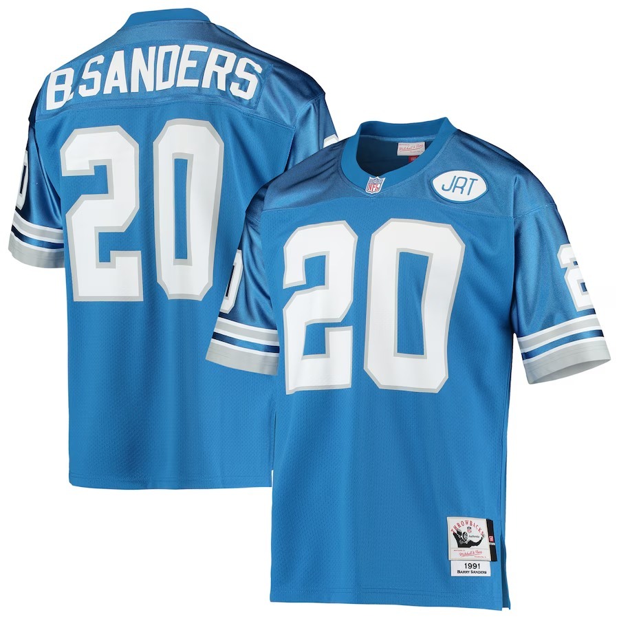 Men's Detroit Lions 1991 Barry Sanders Mitchell & Ness Blue Authentic Throwback Retired Player Jersey - Puhuasuan