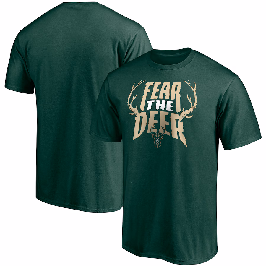 Men's Milwaukee Bucks Fanatics Hunter Green Post Up Hometown Collection T-Shirt - Puhuasuan