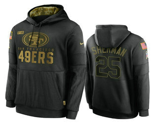 Men's San Francisco 49ers #25 Richard Sherman Black 2020 Salute To Service Sideline Performance Pullover Hoodie - Puhuasuan