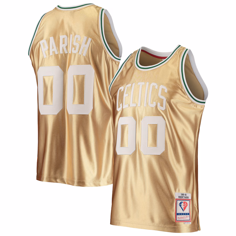 Men's Boston Celtics Robert Parish Gold Mitchell & Ness 75th Anniversary 1985/86 Hardwood Classics Swingman Jersey - Puhuasuan