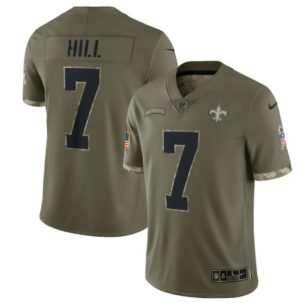 Men's New Orleans Saints #7 Taysom Hill 2022 Olive Salute To Service Limited Stitched Jersey - Puhuasuan