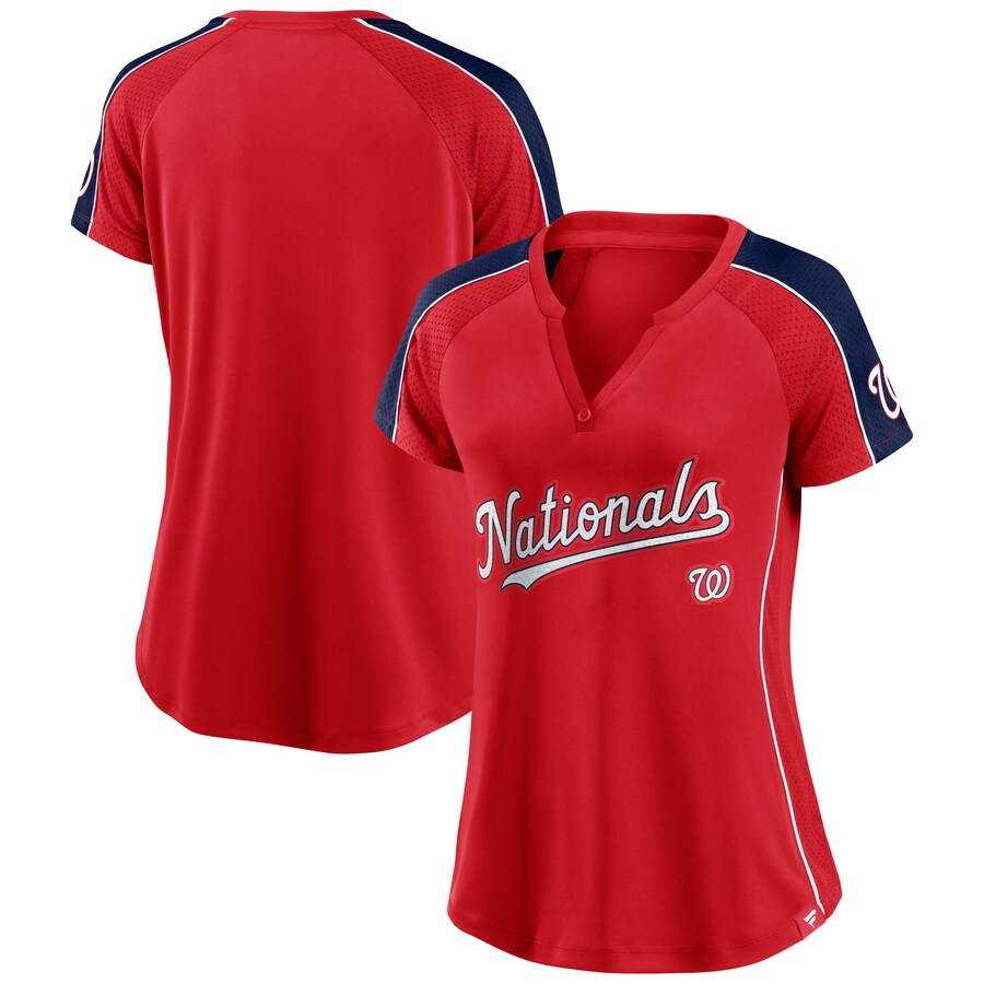Women's Washington Nationals Fanatics Red Lineup League Diva Raglan Notch Neck T-Shirt - Puhuasuan