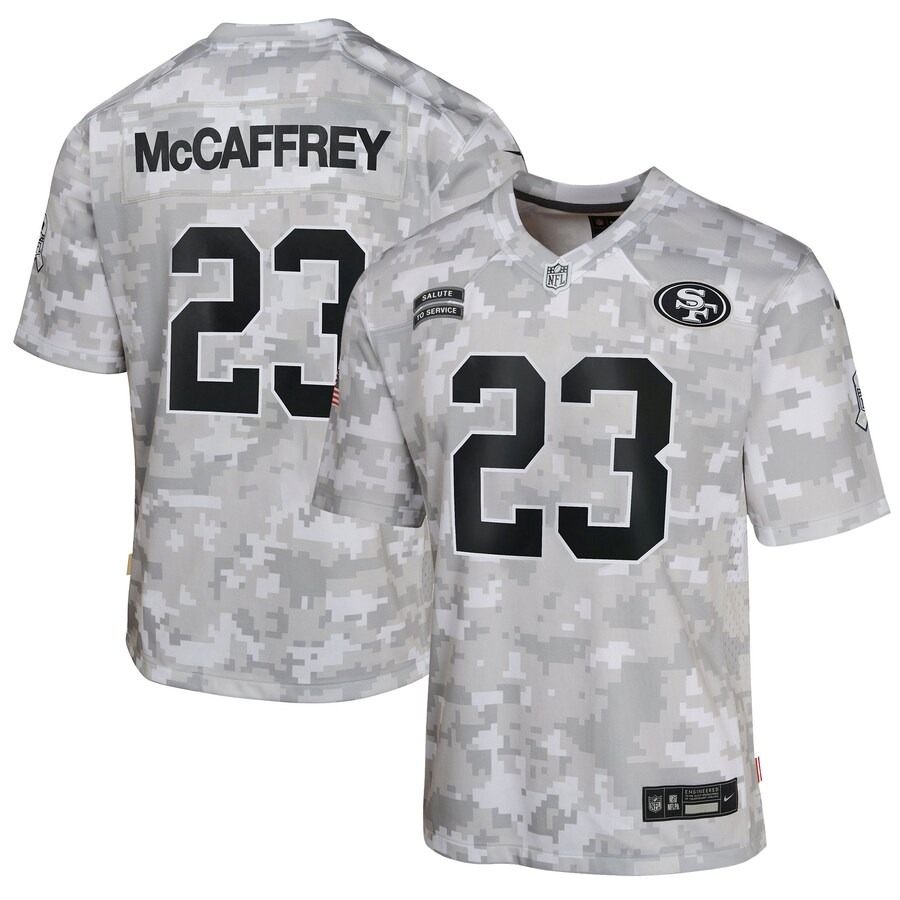 Youth San Francisco 49ers Christian McCaffrey Nike Arctic Camo 2024 Salute to Service Game Jersey - Puhuasuan