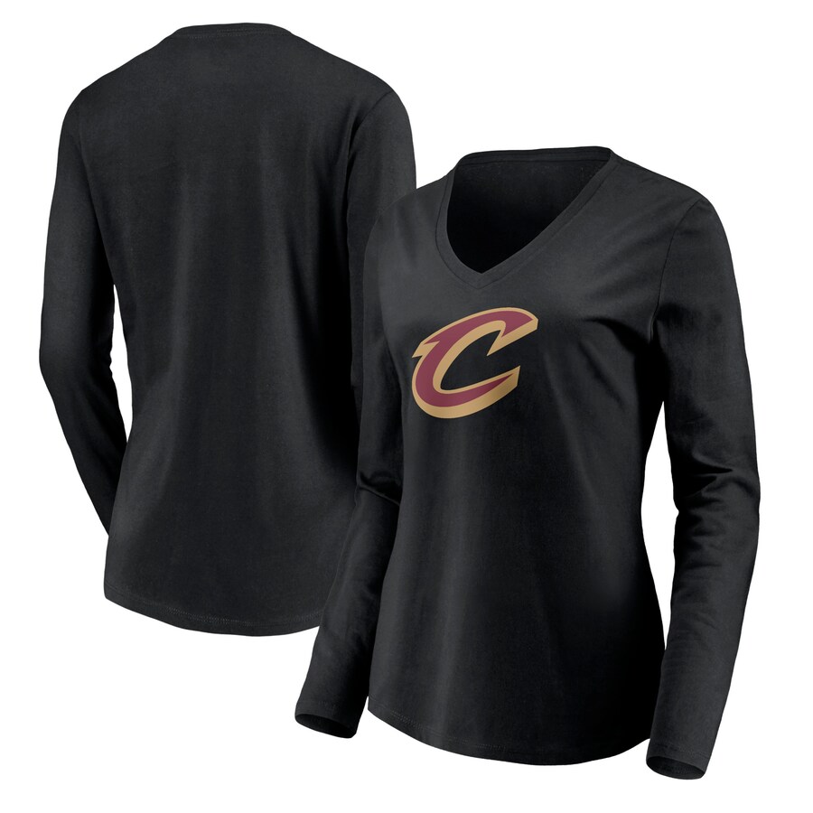 Women's Cleveland Cavaliers Black Primary Logo Team Long Sleeve V-Neck T-Shirt - Puhuasuan