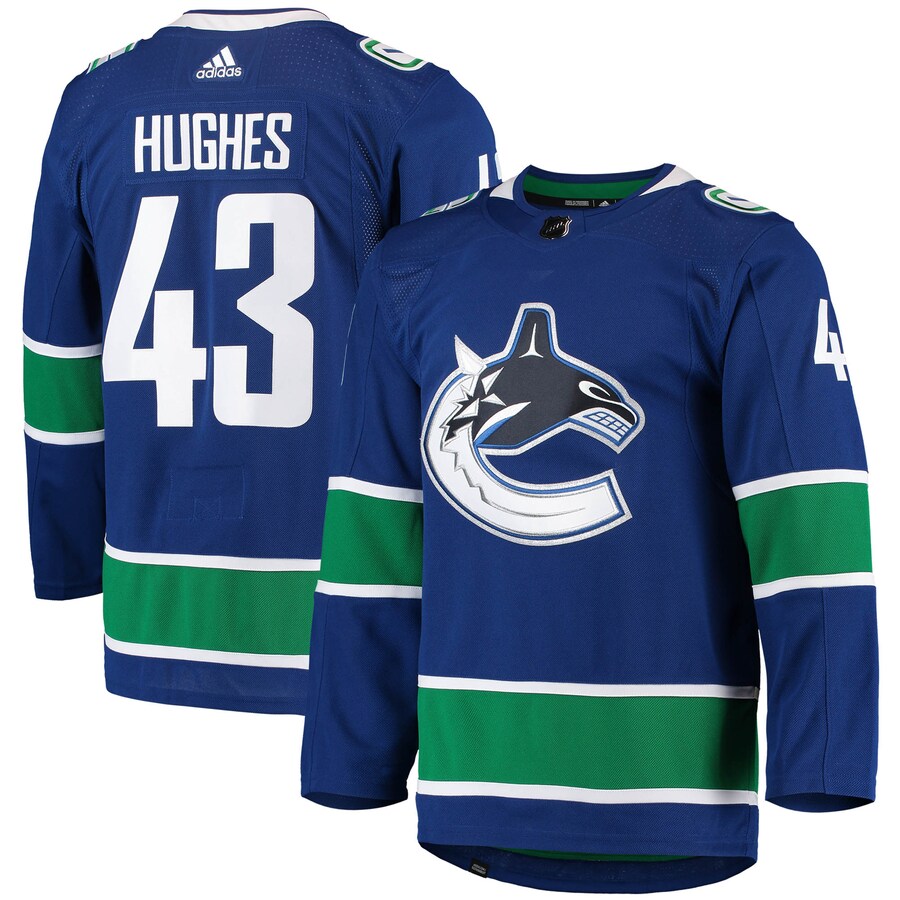 Men's Vancouver Canucks Quinn Hughes adidas Blue Home Primegreen Authentic Pro Player Jersey - Puhuasuan