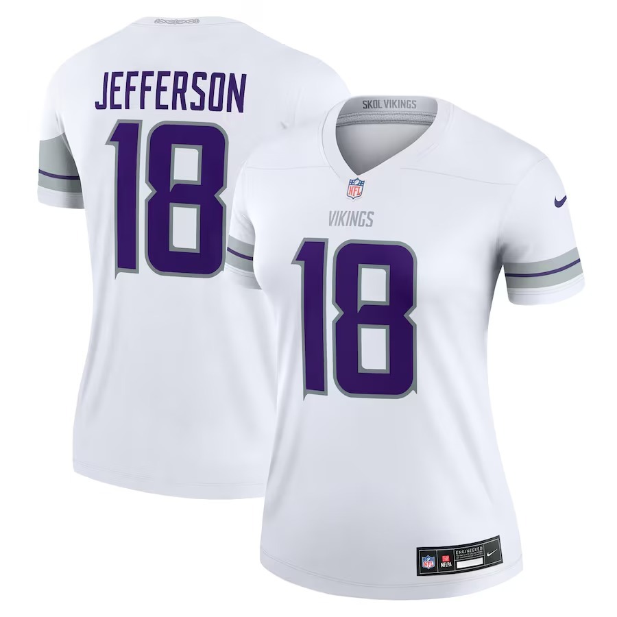 Women's Minnesota Vikings Justin Jefferson Nike White Alternate Legend Player Performance Top - Puhuasuan