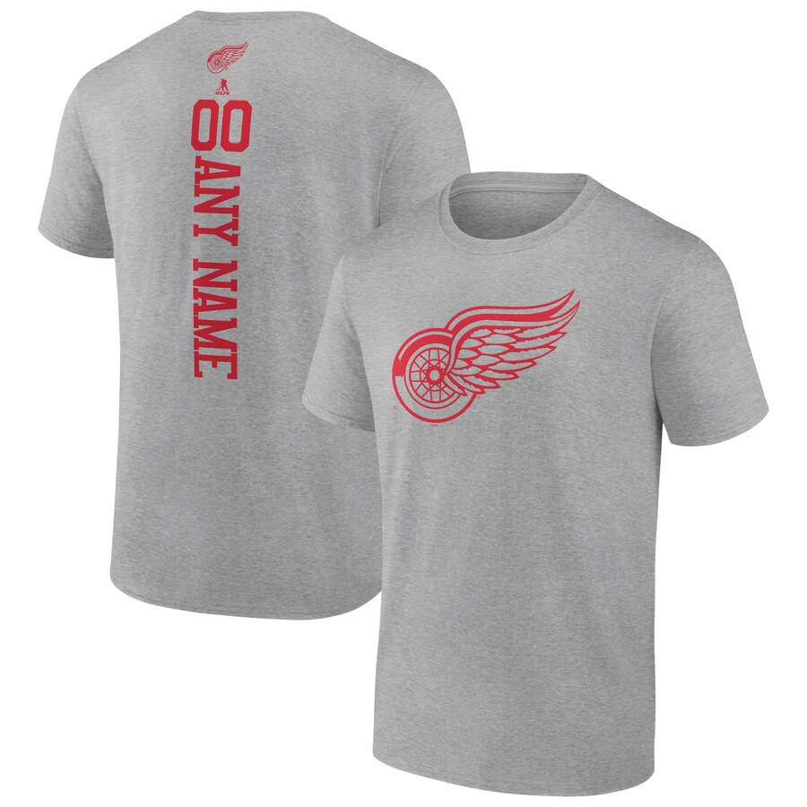 Men's Detroit Red Wings Heather Gray Personalized Name & Number T-Shirt - Puhuasuan