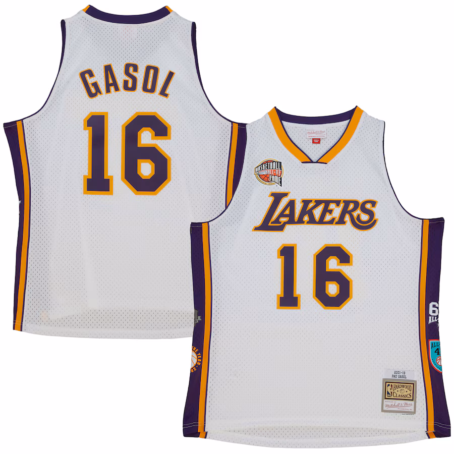 Unisex Los Angeles Lakers Pau Gasol Mitchell & Ness White Hall of Fame Class of 2023 Throwback Swingman Jersey - Puhuasuan