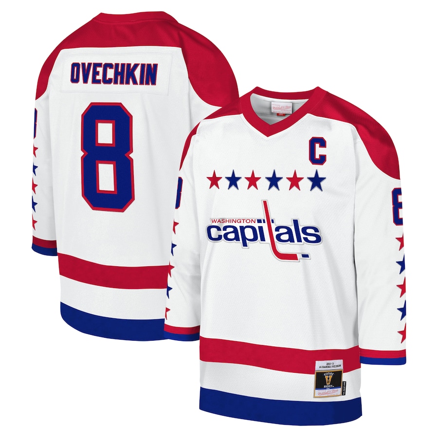 Youth Washington Capitals Alexander Ovechkin Mitchell & Ness White 2012-13 Blue Line Captain Patch Player Jersey - Puhuasuan