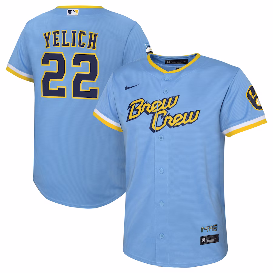 Youth Milwaukee Brewers Christian Yelich Nike Powder Blue City Connect Replica Player Jersey - Puhuasuan
