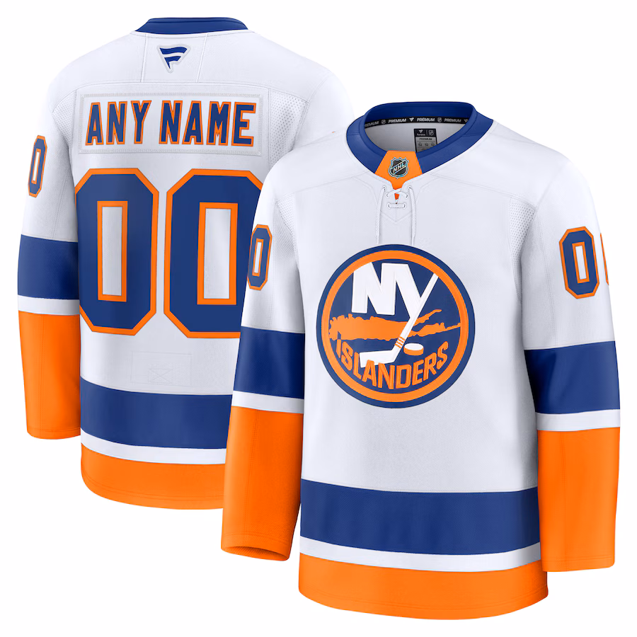Men's New York Islanders Fanatics White Away Premium Custom Jersey - Puhuasuan