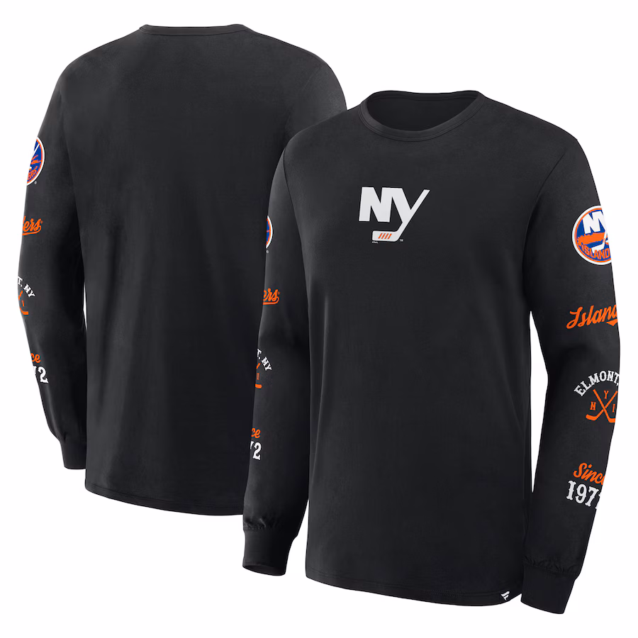Men's New York Islanders Fanatics Black Boxed In Legacy Long Sleeve T-Shirt - Puhuasuan
