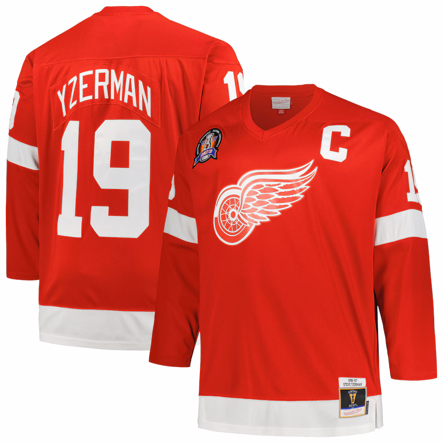 Men's Detroit Red Wings Steve Yzerman Mitchell & Ness Red Big & Tall Captain Patch Blue Line Player Jersey - Puhuasuan