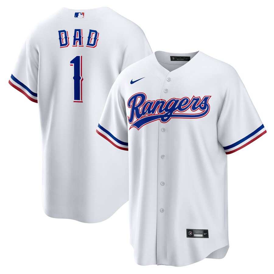 Men's Texas Rangers Nike White #1 Dad Home Replica Jersey - Puhuasuan