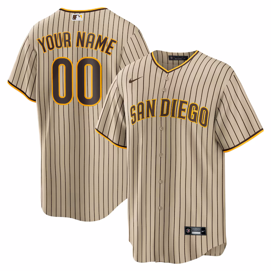 Men's San Diego Padres Nike Brown Road Custom Replica Jersey - Puhuasuan