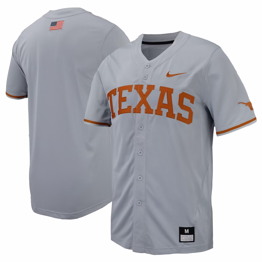 Texas Longhorns Nike Replica Full-Button Baseball Jersey - Gray - Puhuasuan