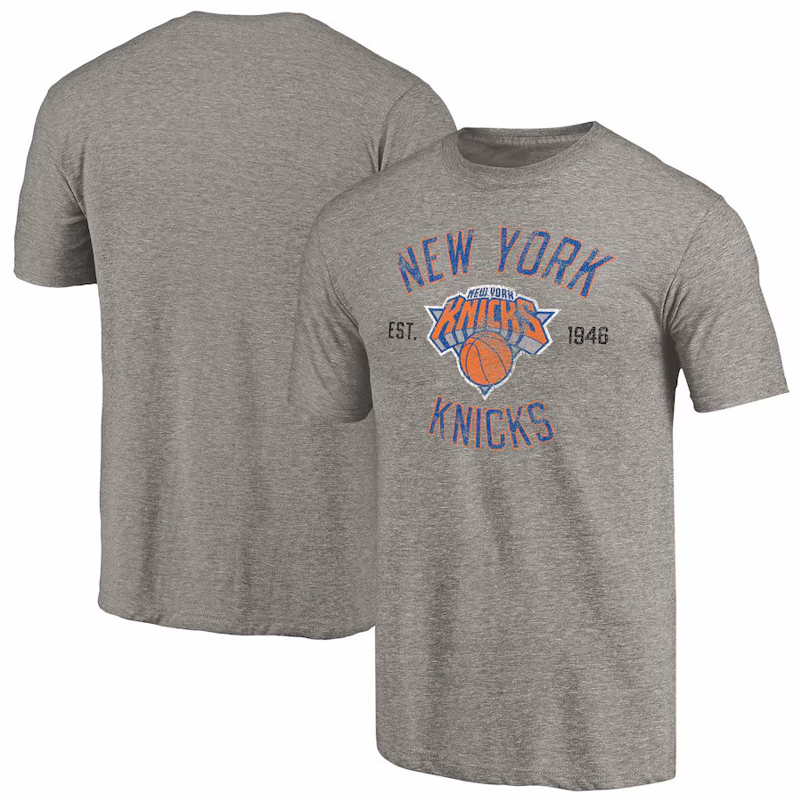 Men's New York Knicks Gray Team Heritage Tri-Blend T-Shirt - Puhuasuan