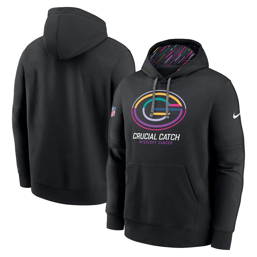 Men's Green Bay Packers Nike Black 2024 NFL Crucial Catch Club Pullover Hoodie - Puhuasuan
